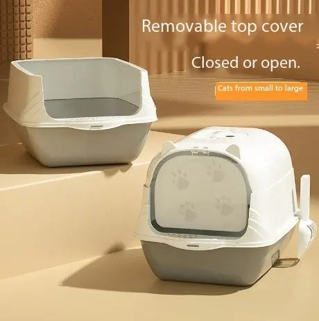 Large Half-Enclosed Cat Litter Box for Big Cats