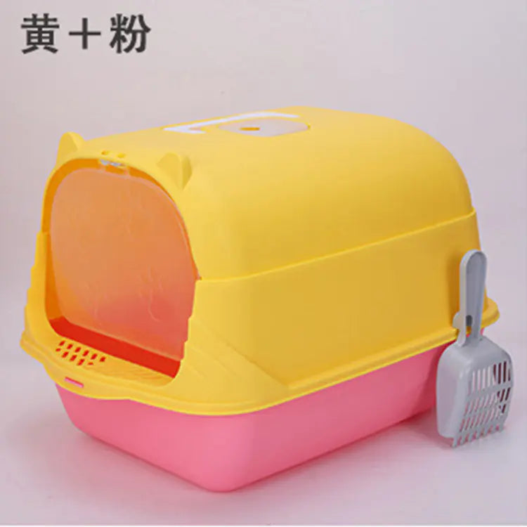 Large Half-Enclosed Cat Litter Box for Big Cats